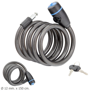 Cabo espiral para bicicleta com chave 12 mm x 150 cm