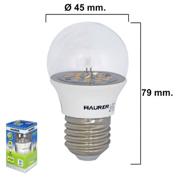 Bombilla Led Esferica Transparente Rosca E27 5 W. 40 W. 470 lúmenes.Luz calida. (3000°K).