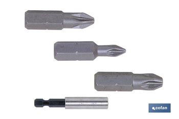 Kit de puntas de atornillar y adaptador | Contenido 3 puntas Pozi drive y un adaptador | Modelo 1/4 PZ