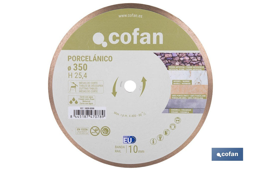 Disco porcelánico para máquinas de mesa Ø350 mm | Corte húmedo en cerámica, gres porcelánico y mármol