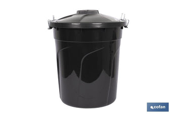 Cubo de basura con tapa en color Negro con capacidad de 51 litros | Con asas de cierre metálicas incorporadas