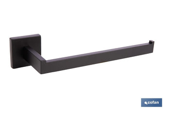 Toallero de baño negro mate | Material: acero inoxidable | Diseño cuadrado | Kit de fijación incluido | Medidas: 27 x 8 x 5,5 cm