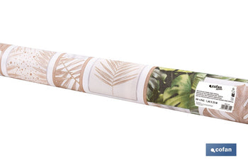 Rollo de hule estampado verde tropical | Materiales: PVC y tela no tejida de polipropileno | Fácil limpieza | Medidas 1,40 x 25 m