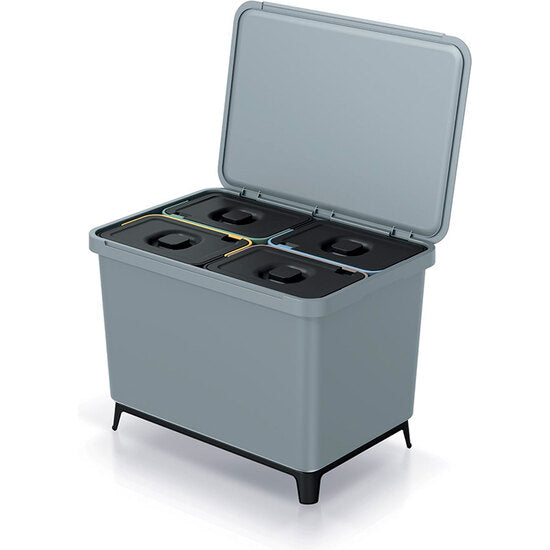 Contenedor de reciclaje para fijación inferior y extracción manual en mueble  de cocina 1 x16litros y tapa automática, Plástico, Gris