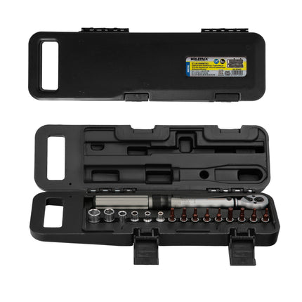 Chave de Torque de 1/4" com 9 Pontas Sextavadas e 5 Soquetes. Chave de Torque para Caminhões, Carros, Motos, Microajustes, Aço CRV