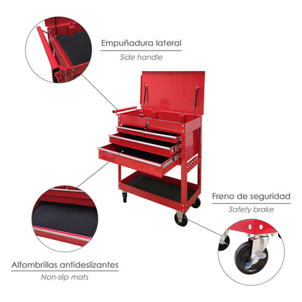 Metal Tool Cart 86x44x99 cm. with 4 Drawers and 2 Trays