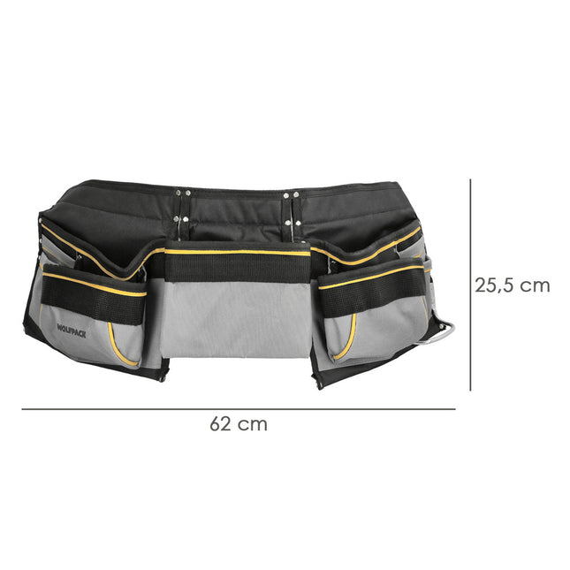 Bolsa dupla para cofragem com cinto ajustável, suporte para martelo, bolsa para ferramentas e porta-ferramentas.