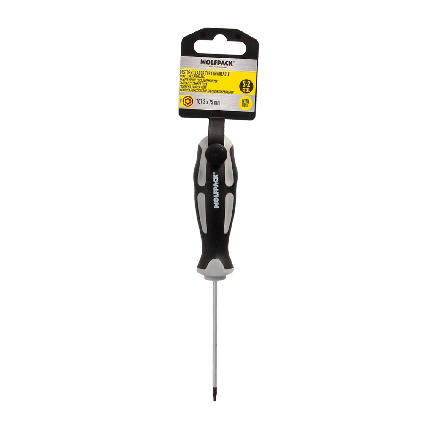 Destornillador Torx Inviolable Acero S2 Mango TPR Bimaterial. Medida T07 x Ø 3,0 x 75 mm.