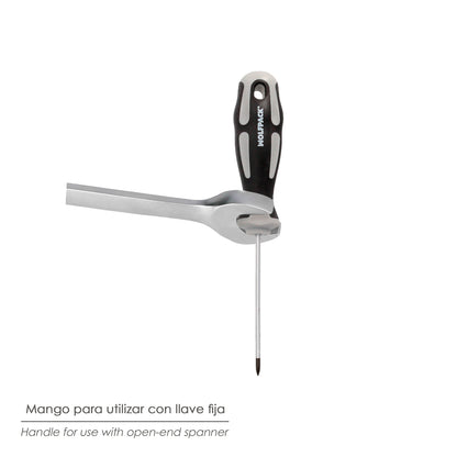 Destornillador Phillips Acero S2 Mango TPR Bimaterial. Medida PH 1 x Ø 5,0 x 100 mm.  DIN5262.