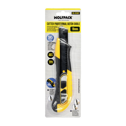 Cutter 18 Mm. Con 2 Hojas Acero Sk5 Boton Autoretractil Hoja Pavonada Negra