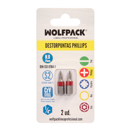 Puntas Largas Destornillador Phillips Nº 0 (2 Piezas). Acero S2 al Cromo Vanadio. Puntas Hexagonales, Destorpuntas,