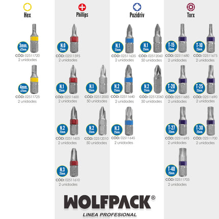 Pontas de chave de fenda Pozidriv nº 2 (2 peças). Aço cromo vanádio S2. Pontas sextavadas, pontas de chave de fenda,