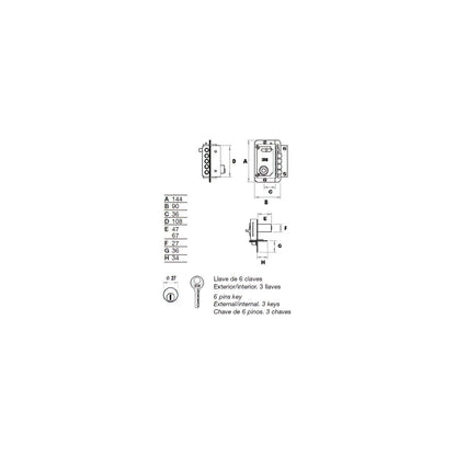 Cerradura Fac S 90 Pintada Derecha   Bombin 70