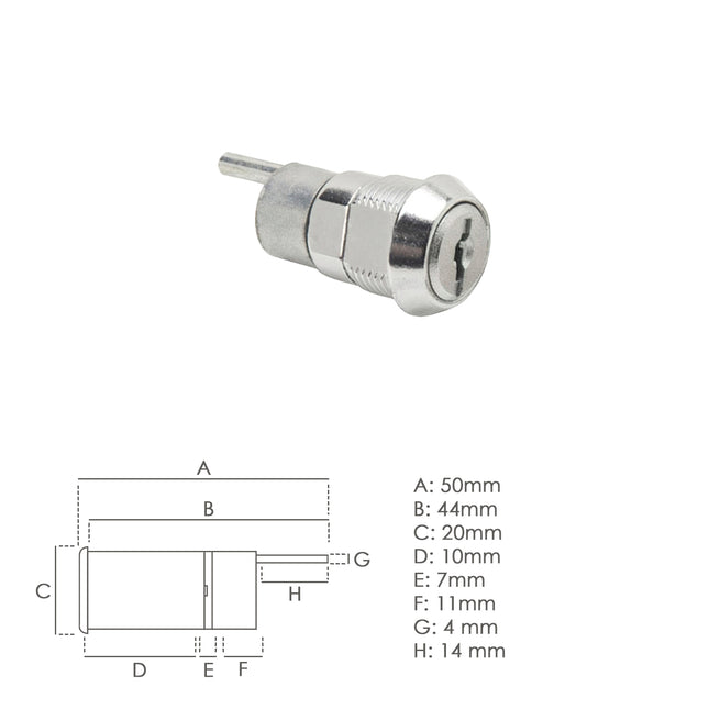 Furniture Lock for Drawer Eccentric Key 336 mm. Chrome