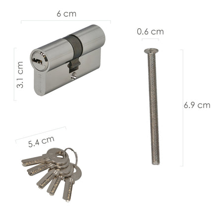 Cilindro Seguridad 30x30 mm/13,5 Leva Corta Corta Niquelado Con 5 llaves