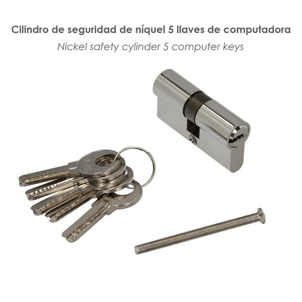 Cilindro Seguridad 30x30 mm/13,5 Leva Corta Corta Niquelado Con 5 llaves