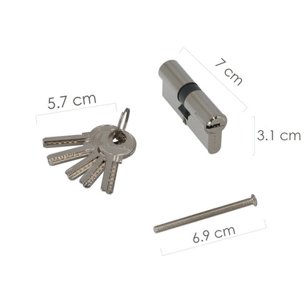 Cilindro Seguridad 35x35 mm/13,5 Leva Corta Niquelado Con 5 llaves