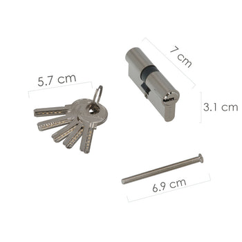Cilindro Seguridad 35x35 mm/13,5 Leva Corta Niquelado Con 5 llaves