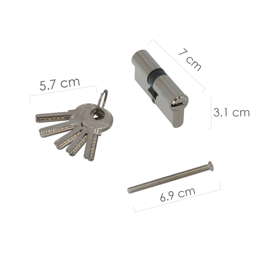 Cilindro Seguridad 35x35 mm/13,5 Leva Corta Niquelado Con 5 llaves