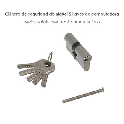 Cilindro Seguridad 35x35 mm/13,5 Leva Corta Niquelado Con 5 llaves