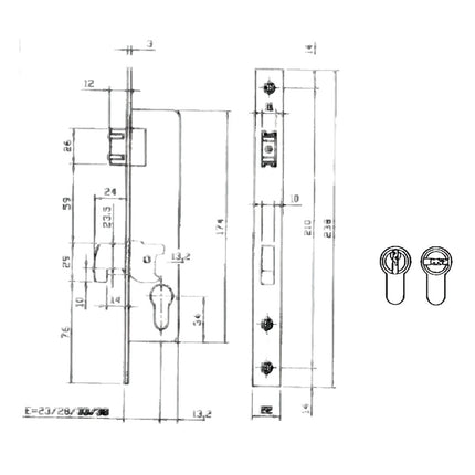 Cerradura Iseo 741640-28 mm. frente Cromo Con Rodillo