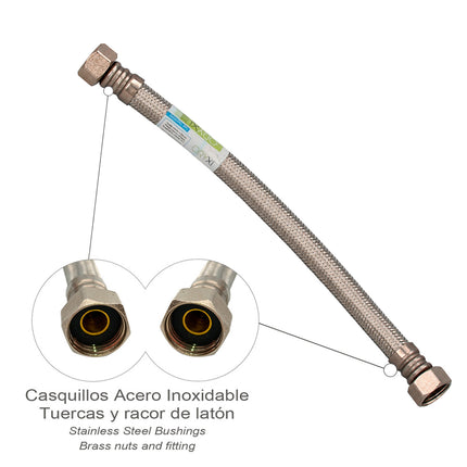 Latiguillo Flexible Reforzado Acero Inoxidable Termo Hembra 1/2" - Hembra 1/2" Longitud 400 mm