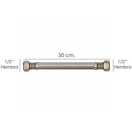 Latiguillo Flexible Reforzado Acero Inoxidable Termo Hembra 1/2" - Hembra 1/2" Longitud 500 mm