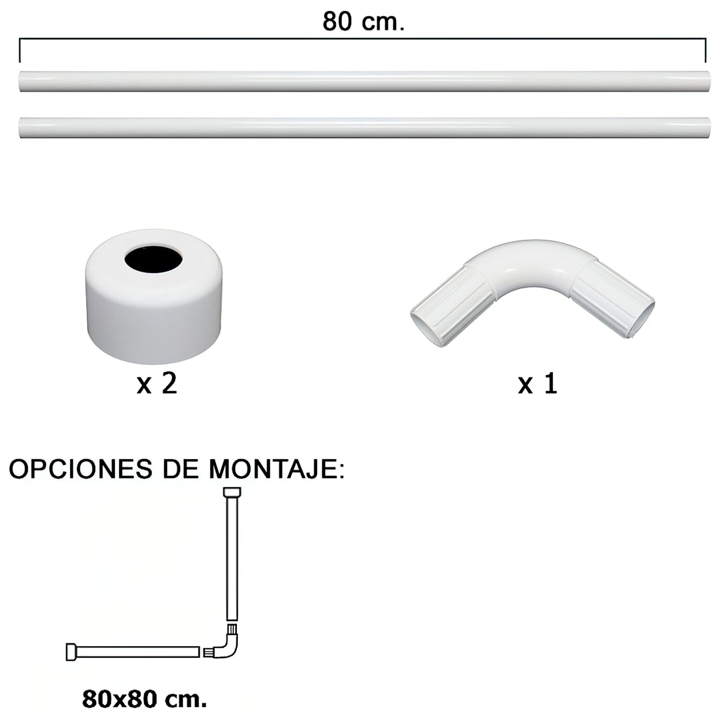 Barra Para  Cortina Ducha Universal Aluminio Blanco 80x80 cm.