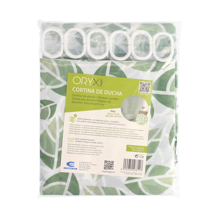 Cortina de chuveiro com folhas verdes 180x200 cm. Impermeável