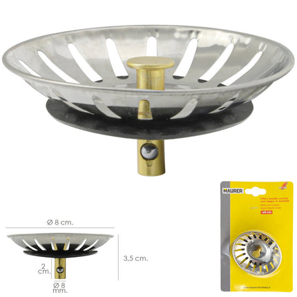 Tapon Valvula Cesta Para Fregadero Inoxidable Click Clack  Ø 8 cm.