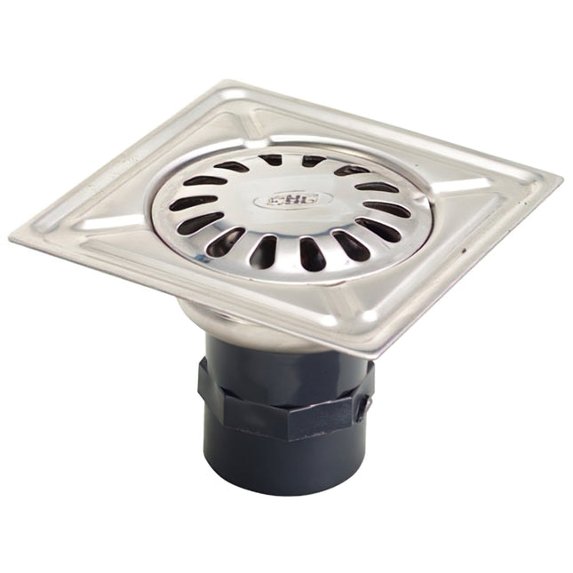 Ralo de aço inoxidável 125x125 mm. Entrada de 40 mm.