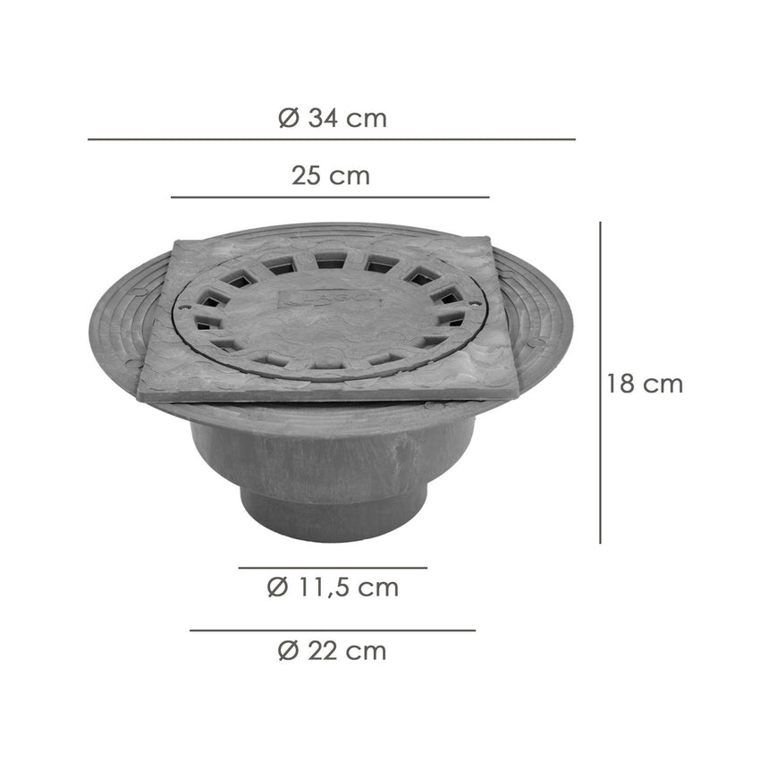 Caldereta Sifonica Pvc Horizontal 250x250 mm. Salida Ø 90 - 110 mm.