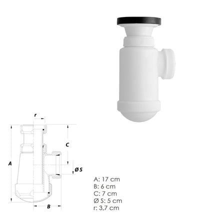 Sifon Botella Extensible 1 1/2 Con Válvula y Tapón