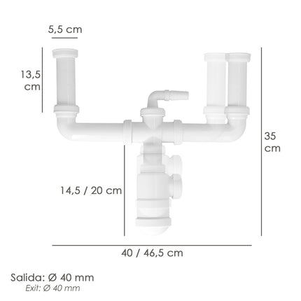 Double Extendable Siphon With Bottle 1 1/2" Outlet Ø 40 mm.