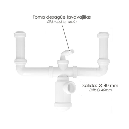 Double Extendable Siphon With Bottle 1 1/2" Outlet Ø 40 mm.