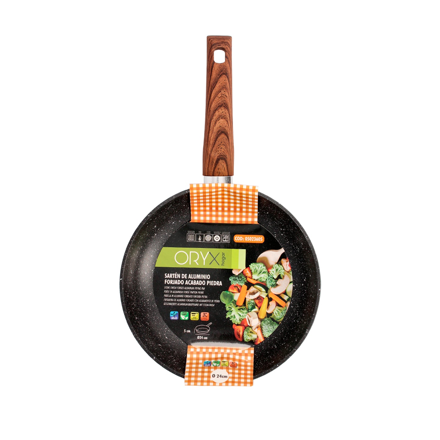 Non-stick forged aluminium frying pan Ø 24 x 5 cm. Rubberised handle / 5 layers / Stone finish / Suitable for all types of cookers