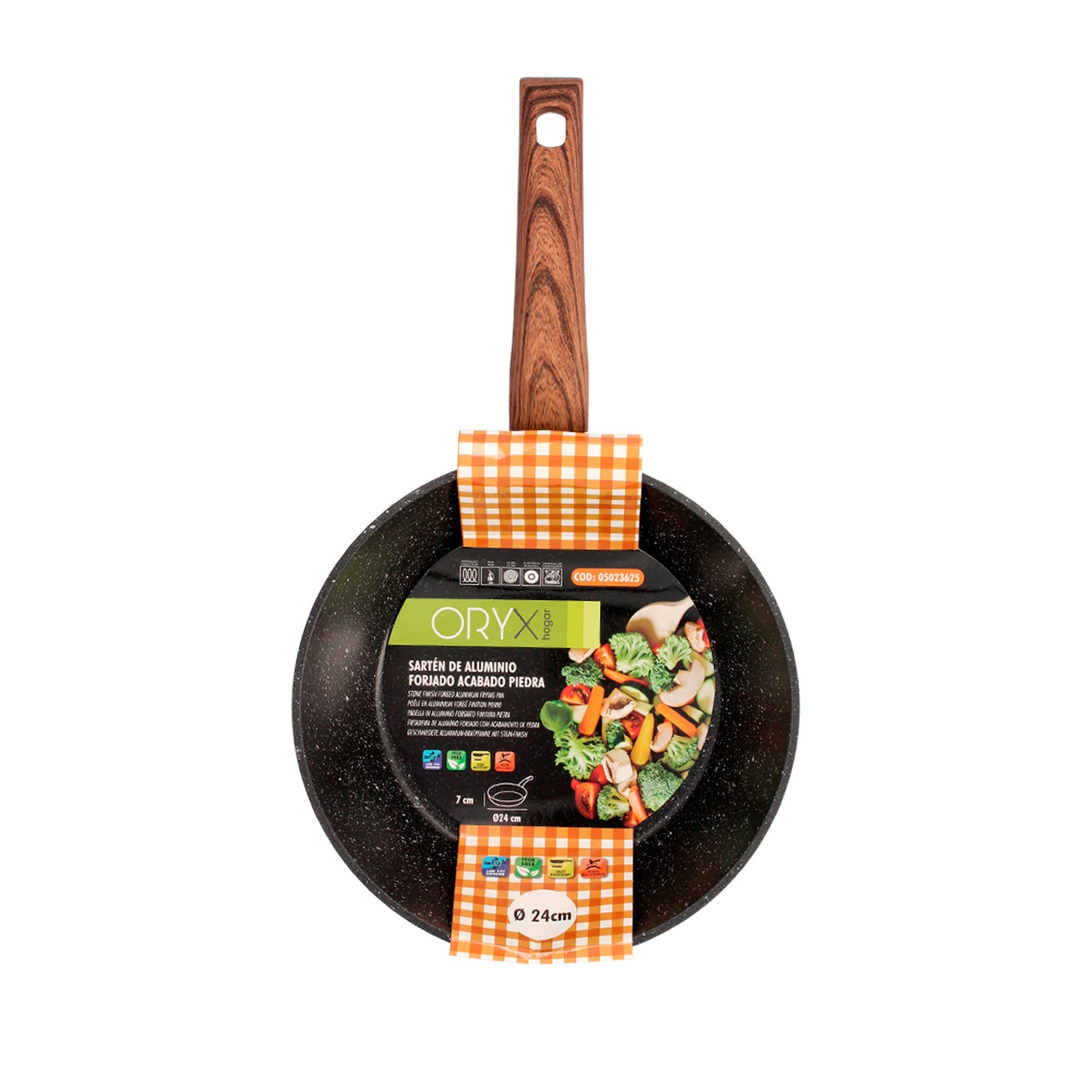 Non-stick forged aluminium frying pan Ø 24 x 7 cm. Rubberised handle / 5 layers / Stone finish / Suitable for all types of cookers