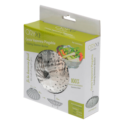 Stainless Steel Steamer Basket, Foldable Ø 13.5 / 23 cm. Steam Cooking.