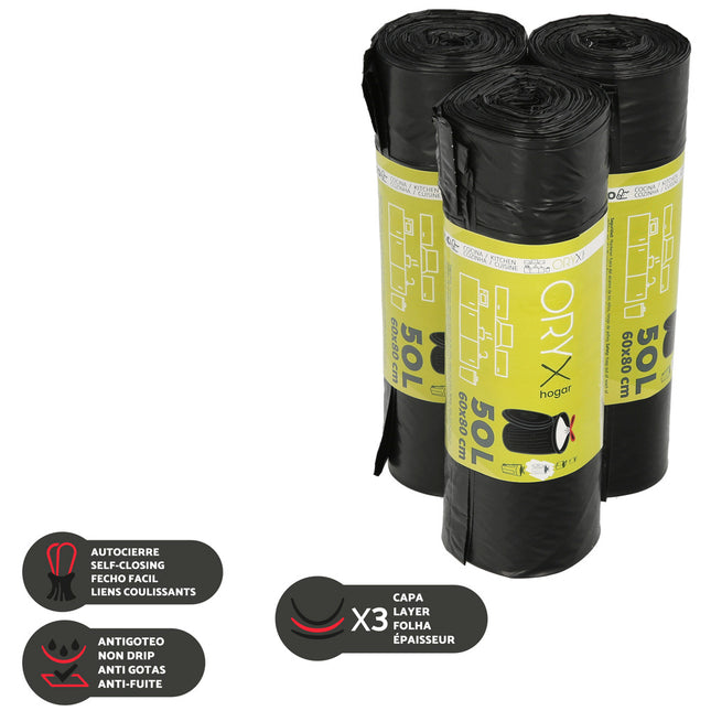 Bolsa Basura Cierre Facil 50 Litros Rollo 10 Bolsas