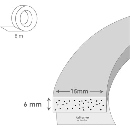 Burlete Espuma 8 m. x 6 mm. x 15 mm.