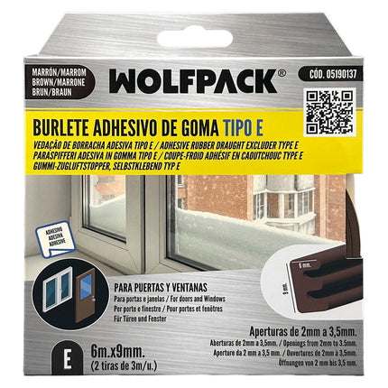 Burlete Elástico "E" 6 m. x 9 mm. Marrón