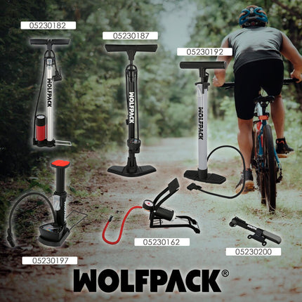 Bicycle Pump, Bicycle Inflator, Scooter Pump. Schrader, Dunlop and Presta Valves 8 Bar, With Bike Support