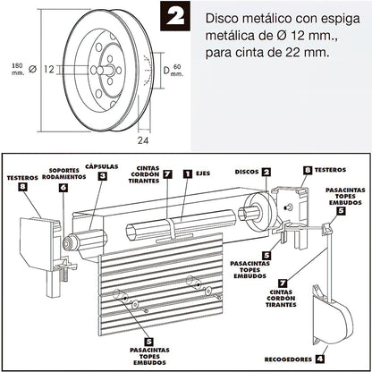 Disco Persiana Metalico Espiga Metalica 180x60 mm. Cinta 18/22 mm.