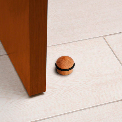 Screw-on Adhesive Door Stop Round Wood Light Oak