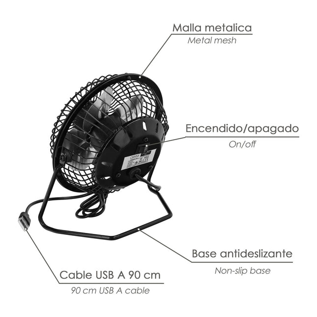 Ventilador Sobremesa 10 cm. 2,5 Watt USB.