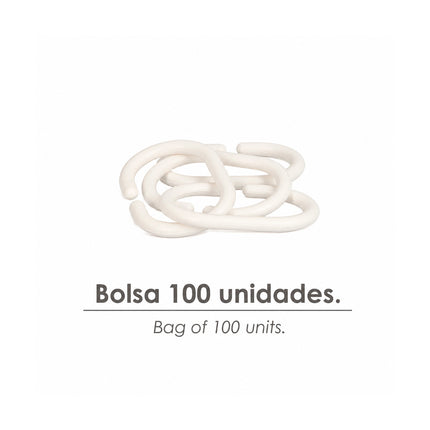 Anillas Para Cortinas de Ducha Oval. Anilla Baño Oval 18 mm. Blanca (Bolsa 100 Unidades)