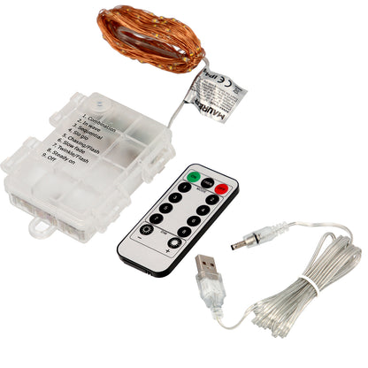 Christmas Lights 100 Microleds Cool White, Copper Color Cable Battery Operated (3 AA Not Included) or with USB Cable. IP44