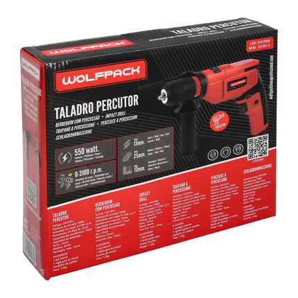 Taladro Percutor 550 Watt 13 mm. Con Variador de Velocidad. Incluye Empuñadura y Guia Metalica.