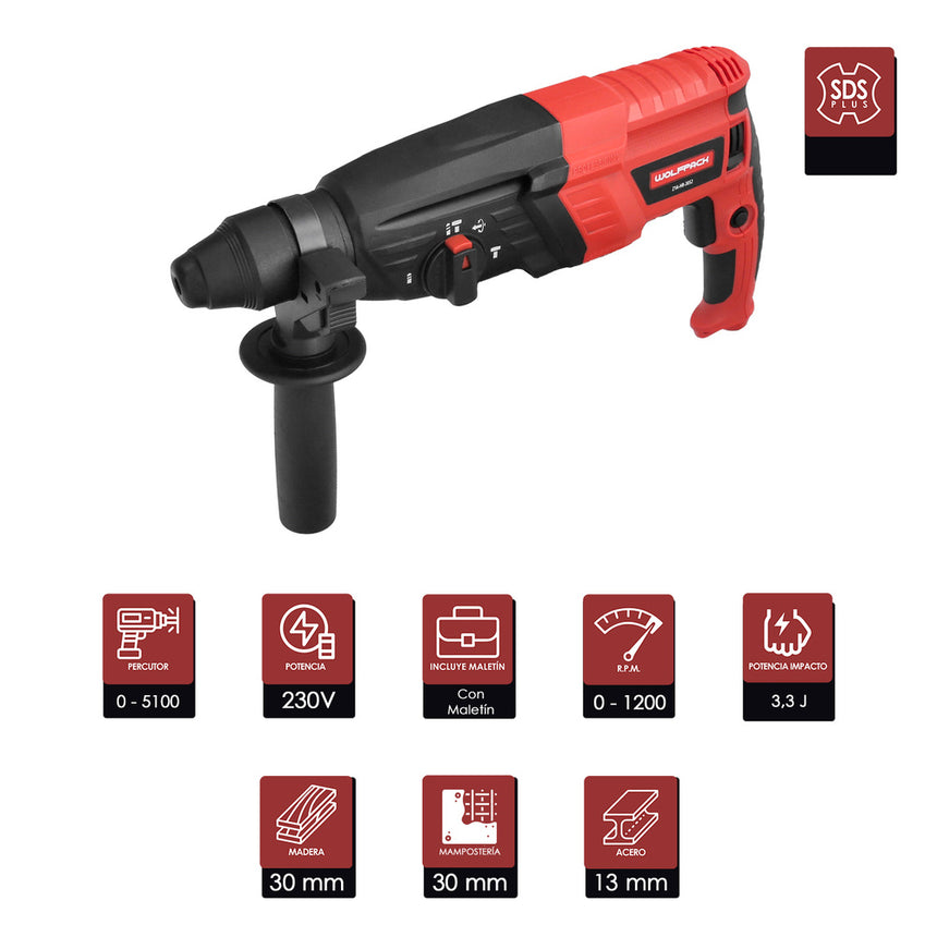 Martillo Perforador SDS PLUS 900 Watt. Con Accesorios y Maletin