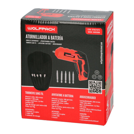 Chave de fenda 4V com LED, estojo e 5 chaves de fenda, bateria recarregável USB